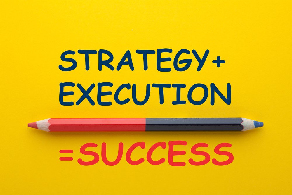 Strategy,Execution,To,Success,Concept,With,Colored,Pencil,,Two,Sided.